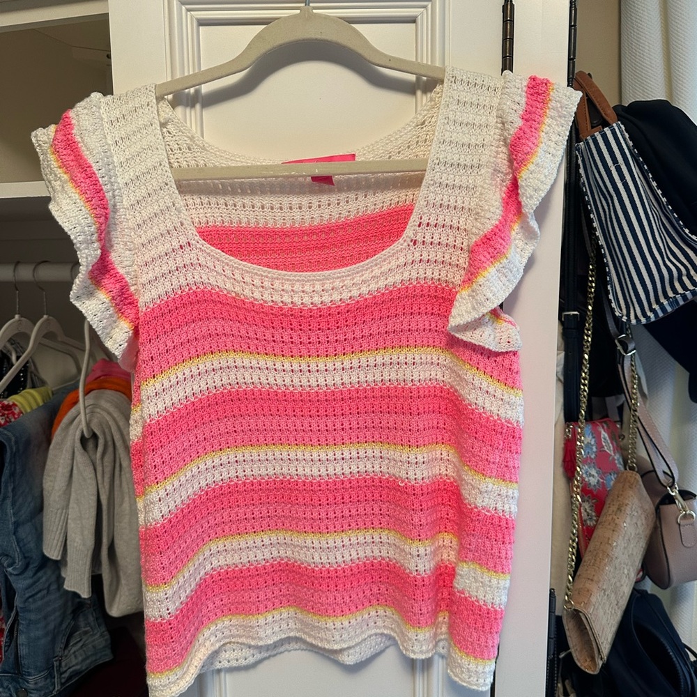 Lilly Pulitzer Pink and White Women's Cordetta Sweater